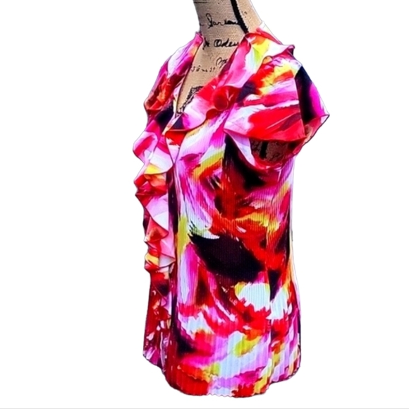NEW Cato Accordion Pleat, Abstract Print Top with Ruffle Front - Picture 11 of 17